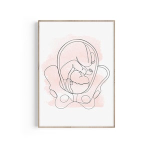 Pregnancy One Line Art Print, OBGYN Gift, Gynecologist, Midwife, Doula, Baby Girl, Pregnancy Print, Doctor Gift, Fetus, Birth Anatomy Art