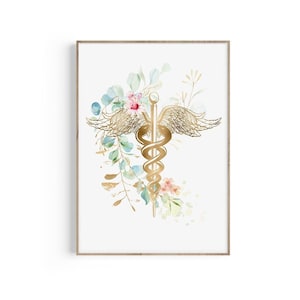 Caduceus One Line Art, Caduceus Print, Medical Professional Gift, Doctor Office Decor, Nurse Art, Floral Art, Medicine