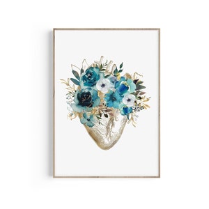 Heart Anatomy Print, Heart Anatomy Poster, Anatomical Heart Art, Cardiology Gift, Medical Student Gift, Doctor Office Decor, Floral Print