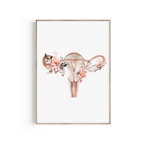 Uterus Anatomy Print, Female Reproductive System, Uterus Art, OBGYN Gift, Midwife Gift, Gynecologist Gift, Midwife, Doula, Floral Uterus Art