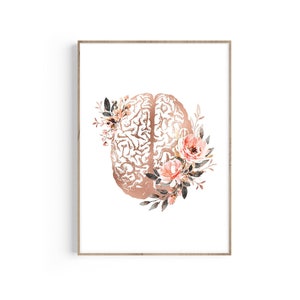 Brain Art Print, Psychology Art, Brain Anatomy Art, Psychology Office Decor, Psychiatrist Gift, Psychologist Gift, Floral Art, Brain Poster