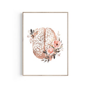 Brain Art Print, Psychology Art, Brain Anatomy Art, Psychology Office Decor, Psychiatrist Gift, Psychologist Gift, Floral Art, Brain Poster image 1