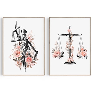 Law Office Decor, Lawyer Gift, Law School Graduation Gift, Attorney Gift, Lady Justice, Scales of Justice Art, Lawyer Print Set, Law Art