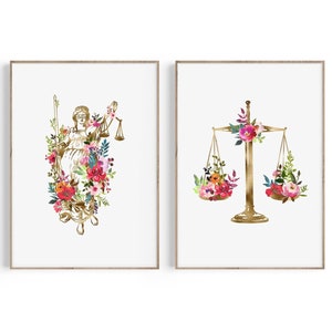 Law Office Decor, Lawyer Gift, Law School Graduation Gift, Attorney Gift, Lady Justice, Scales of Justice Art, Lawyer Print Set, Law Art