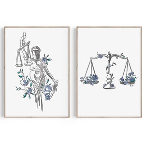 Law Office Decor, Lawyer Gift, Law School Graduation Gift, Attorney Gift, Lady Justice, Scales of Justice Art, Lawyer Print Set, Law Art