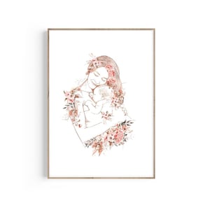 Mother and Baby Print, Motherhood Art, Lactation Consultant, Newborn Baby, Doula Gift, Midwife Gift, Birthing Center, OBGYN Office Decor