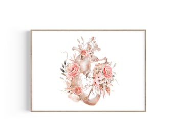 Floral Heart Anatomy Print: Medical Art, Doctor Gift (Digital Download)