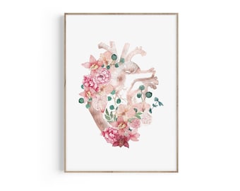 Floral Heart Anatomy Print: Cardiology Art, Doctor Gift (Digital Download)