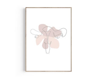 Uterus One Line Anatomy Print, Female Reproductive System, Uterus Art, OBGYN Gift, Midwife Gift, Gynecologist Gift, Midwife, Doula, Floral