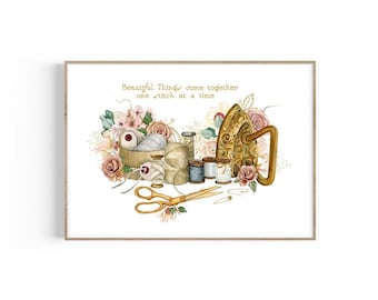 Vintage Sewing Machine Art Print: Seamstress Room Decor (Digital Download)