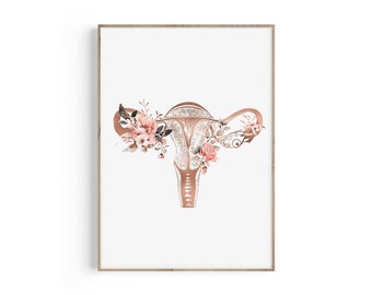 Uterus Anatomie Druck, weibliches Fortpflanzungssystem, Uterus Kunst, OBGYN Geschenk, Hebamme Geschenk, Gynäkologe Geschenk, Hebamme, Doula, florale Uterus Kunst