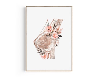 Breast Anatomy Print, Mammary Gland Print, OBGYN Art, Breast Art, Doula Gift, Midwife Gift, Breast Art Floral Print, OBGYN Office Decor