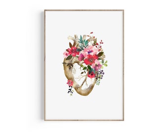 Floral Heart Anatomy Print: Medical Art, Doctor Gift (Digital Download)