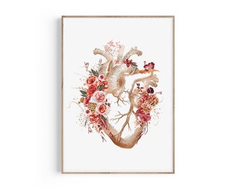 Heart Anatomy Print, Heart Anatomy Poster, Anatomical Heart Art, Cardiology Gift, Medical Student Gift, Doctor Office Decor, Floral Print