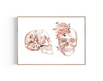 Skull Print Set, Floral Anatomy Art, Medical Poster, Skeleton Print, Doctor Office Decor, Medical Art, Gift for Doctor, Doctor Gift, Anatomy