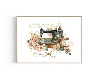 Sewing Machine Art, Sewing Print, Sewing Gift , Seamstress Gift, Sewing Room Decor, Sewing Vintage Flowers, Buttons, Needles, Pins, Thread