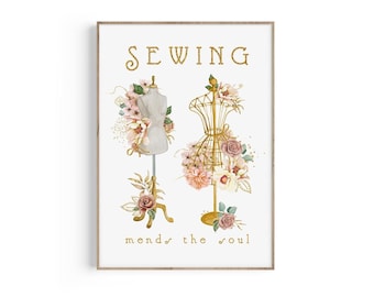 Dress Form Print: Sewing Room Decor with Vintage Flowers (Digital Download)