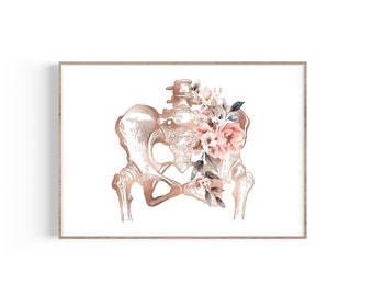 Pelvis Hips Anatomy Print, Female Pelvis Print, Physical Therapist Gift, Chiropractor Print, Doctor Gift, Orthopedic Art, Floral Anatomy Art