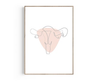 Uterus One Line Anatomy Print, Female Reproductive System, Uterus Art, OBGYN Gift, Midwife Gift, Gynecologist Gift, Midwife, Doula, Floral
