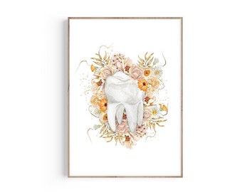Floral Tooth Anatomy Art Print: Vintage Dentist Office Decor (Digital Download)