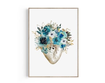 Floral Heart Anatomy Art Print: Cardiology Decor (Digital Download)