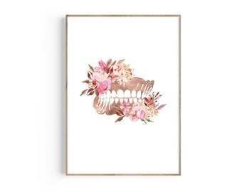 Floral Dentures Anatomy Art Print: Dentist Office Decor (Digital Download)