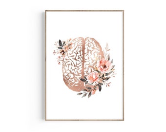 Brain Art Print, Psychology Art, Brain Anatomy Art, Psychology Office Decor, Psychiatrist Gift, Psychologist Gift, Floral Art, Brain Poster