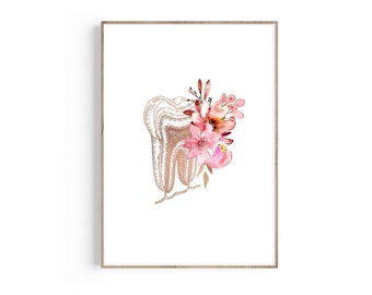 Floral Tooth Anatomy Art Print: Dentist Office Decor (Digital Download)