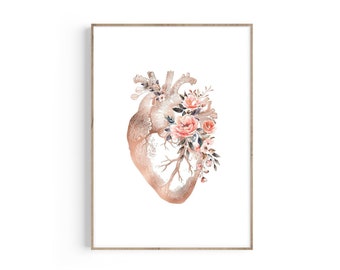 Heart Anatomy Print, Heart Anatomy Poster, Anatomical Heart Art, Cardiology Gift, Medical Student Gift, Doctor Office Decor, Floral Print