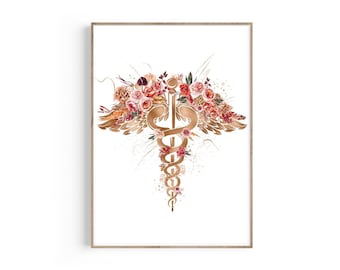 Caduceo Arte Impresión, Símbolo Caduceo, Regalo de Graduación de la Escuela de Medicina, Regalo de la Escuela de Medicina, Decoración del Consultorio Médico, Impresión de Símbolo Médico, Regalo MD