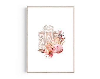 Floral Tooth Anatomy Art Print: Dentist Office Decor (Digital Download)