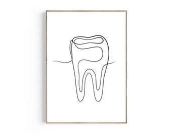 Tooth One Line Art, Dentist Gift, Dentist Anatomy Art, Dentist Office Decor, Dental Hygienist, Dental Assistant, Tooth Print, Dental Student