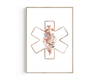 EMT Star of Life, Paramedic Gift, Asclepius, First Responder Gift, Paramedic Sign Print, Emergency Medical Technician, Ambulance Driver Art