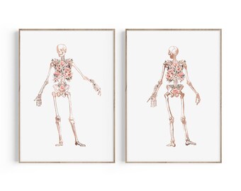 Anatomical Skeleton Medical Art Prints, Anatomy Floral Art, Skeleton Art, Skeletal System Prints, Orthopedic Gift, Chiropractor Gift