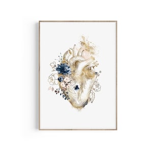Heart Anatomy Print, Heart Anatomy Poster, Anatomical Heart Art, Cardiology Gift, Medical Student Gift, Doctor Office Decor, Floral Print