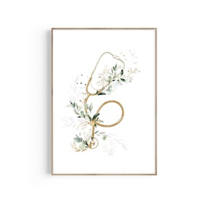 Stethoscope Print, Doctor Gift, Doctor Office Wall Art, Doctor Gift Ideas, Medical Student Gift, Doctor Graduation Gift, Nurse Gift, Floral
