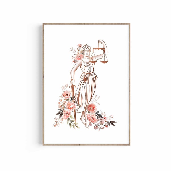 Lady Justice Print, Lawyer Art Print, Law Wall Art, Attorney Print, Lawyer Office Decor, Law Student Gift, Graduation Gift, Instant Download