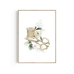 Sewing Art, Scissors Print, Sewing Gift , Seamstress Gift, Sewing Room Decor, Sewing Vintage Flowers, Buttons, Needles, Pins, Thread Print