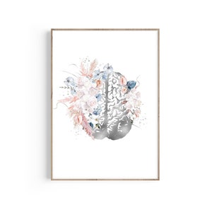 Brain Art Print, Psychology Art, Brain Anatomy Art, Psychology Office Decor, Psychiatrist Gift, Psychologist Gift, Floral Art, Brain Poster