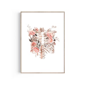Rib Cage Floral Art, Thorax Skeletal Print, Rib Cage Print, Skeleton, Thoracic Print, Doctor Office Decor, Gift For Doctor, Anatomy Print