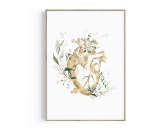 Floral Heart Anatomy Art Print: Cardiology Decor (Digital Download)