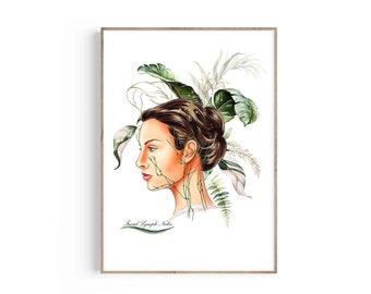 Stampa artistica con linfonodi facciali: decorazione per spa (download digitale)