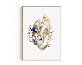 Floral Heart Anatomy Print: Cardiology Art, Doctor Gift (Digital Download)