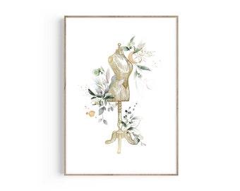 Dress Form Floral Print: Vintage Sewing Room Decor (Digital Download)