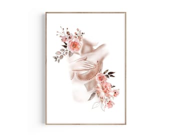 Floral Breast Anatomy Art Print: Cosmetic Surgery Gift (Digital Download)