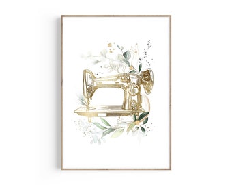 Vintage Sewing Machine Art Print: Floral Seamstress Decor (Digital Download)