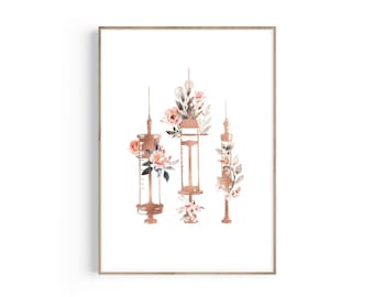 Floral Syringes Art Print: Medical Office Decor (Digital Download)