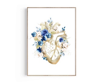 Floral Heart Anatomy Art Print: Cardiology Gift (Digital Download)