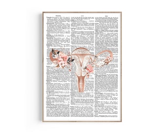 Uterus Anatomy Print, Female Reproductive System, Uterus Art, OBGYN Gift, Midwife Gift, Gynecologist Gift, Midwife, Doula, Floral Uterus Art