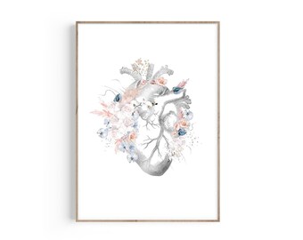 Floral Heart Anatomy Print: Cardiology Art, Doctor Gift (Digital Download)